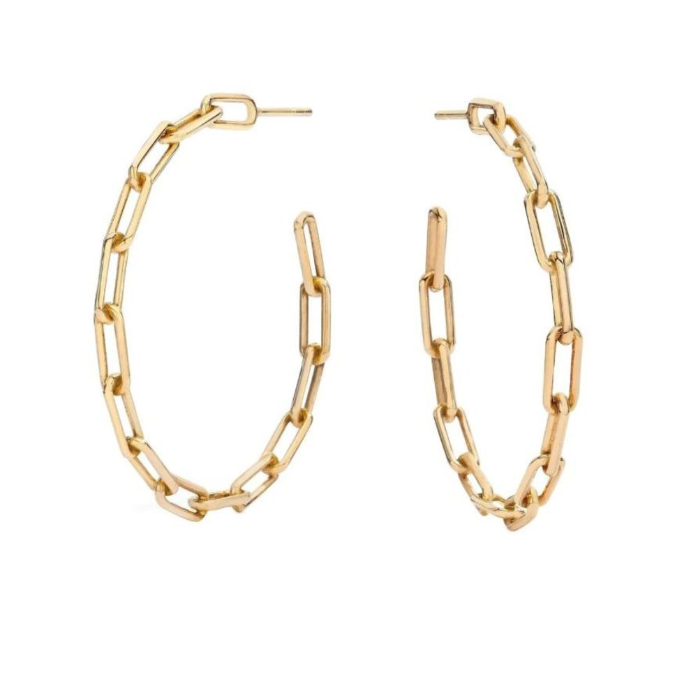 NWT 14K Yellow Gold Chain Open Hoop Earrings Push Back Trendy Twist on a Classic